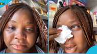 Ghanaian lady nearly goes blind as eyelash extensions go wrong, video evokes sadness