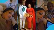 Empress Gifty flaunts rich lifestyle as she flies first class for abroad trip with Hopeson Adorye