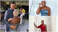 Ghanaian actress Fella Makafui looks stylish in a sleeveless denim dress and high heels