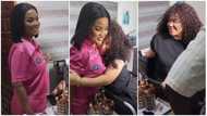 So lovely: Nadia Buari hugs McBrown tightly as they meet on set of new movie with US stars, video wams hearts