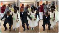 Page boy dances and shows leg moves, flower girl watches: “Baba think say na him wedding”