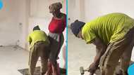 Beautiful Ghanaian lady joins boyfriend to work as a tiler: "Hustlers in love"