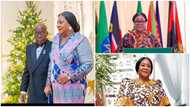 Ghana's First Lady Rebecca Akufo-Addo looks stunning in an African print dress to celebrate her 72nd birthday