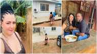 Obroni woman spotted in wrapped cloth as she swept her husband's compound