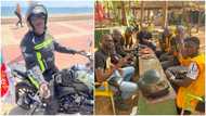 Man riding from UK to Lagos with bike treated like king in Mali, people have lunch with him