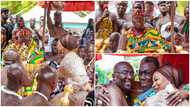 Samira Bawumia looks ethereal in kente dress as she bows to greet Otumfuo during Akwasidae