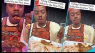 Moses Bliss' wedding: Nigerian influencer Enioluwa enjoys Ghanaian jollof for the first time, empties plate