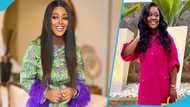 Jackie Appiah flaunts hourglass figure in a butterfly print dress and GH¢11,200 Rene Caovilla sandals; Nadia Buari reacts