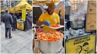 Nigerian man opens roadside 'chop bar' in London, Oyinbo people line up to buy Nigerian jollof rice