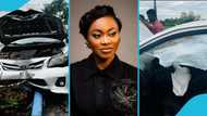 Gospel music star Efe Grace involved in a serious accident, escapes unhurt in damaged car, video emerges