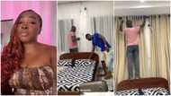 Pretty lady rents house with cool tiles, installs 2 window curtains for GH¢3,200; "For just 2 window curtains?"