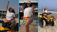 Aaron Adatsi's baby mama Eyram flaunts her beautiful looks and rides a quad bike on the beach, fans react