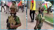 Ghana vs Madagascar: Young boy dressed fully as military man storms stadium in viral video.