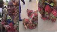 Masquerade wows many as he takes off mask & rolls on floor like a baby while asking for money