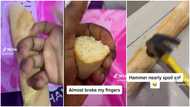 Lady shows off bread she bought online that was so hard that hammer couldn't break it in video