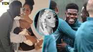 Thomas Partey's girlfriend looks spectacular in a long-sleeve white wedding gown and long veil