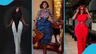 Nana Akua Addo captures attention with her zipless wooden handbag as she models in a Christie Brown outfit