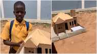 Talented boy who walks to school daily from Lakeside to Adenta builds model-cardboard house, many react to video