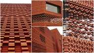 Building with hanging bricks that looks like Kente from afar constructed in China