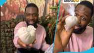 Ghanaian man takes homemade banku to restaurant as top up, his friends stare at him with astonishment in TikTok video