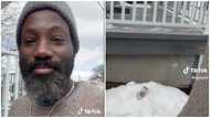 Ghanaian man living abroad causes stir as he depends on snow to chill food items: “I will never buy a fridge”