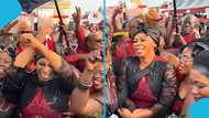Suspicion grows as Adwoa Safo raises "injured" hand while dancing at dad's funeral, video emerges