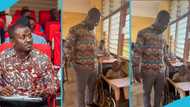 Physically challenged BECE candidate speaks with MP Charles Akwasi Asiedu during an exam