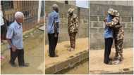 Emotional moment female soldier marched towards her grandpa, he welcomes her in military way