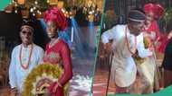 Netizens react to Moses Bliss’ wife’s headgear at their wedding, videos trend: “God-fearing gele”