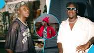 Stonebwoy announces he is the drip king as he dons stylish red jacket and designer bell bottom jeans