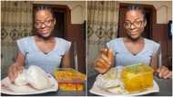 Lady finishes 2 big wraps of fufu with full plate of egusi soup, photos spark reactions