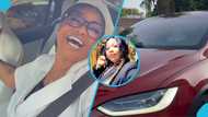 Empress Gifty flaunts brand new Tesla SUV amid Agradaa beef, video