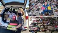 Young lady donates 30,000 shoes to people after she saw someone in America walking barefooted