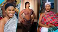 Manso Nkwanta Queen Mother looks spectacular in a beaded lace gown and flawless makeup
