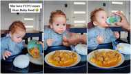 "She loves fufu": Cute baby girl eats like an adult, viral video shows her enjoy big lump