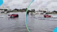 Two Ghanaian ladies drive a luxury boat designed like a sports car at Ada in Ghana, vide goes viral