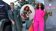 Nadia Buari stuns in a colourful long-sleeve top and classy denim cargo pants