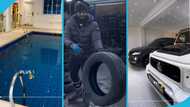 Ghanaian car tyre dealer Zoro King flaunts multi-million mansion with a large swimming pool and cars