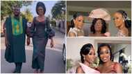 Ghanaian identical twin sisters look stunning in corseted kente and white gowns as one weds