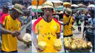 Freezy Macbones buys coconut by the roadside, cuts fruit himself and drinks it