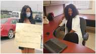 Lady who went viral for seeking job in traffic gets offered one; flaunts new office