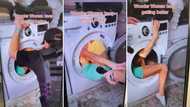 Video of nimble woman stuck in washing machine goes viral, police officer battles to help her out