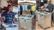 Genius final year student builds gas cooker with local materials, Gov't official visits him