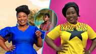 Ghanaian actress Lydia Forson looks flamboyant in a colourful two-piece outfit and braids