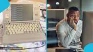 Ghanaian dad in UK sends son laptop looking like typewriter, netizens react: “Pentium half”