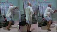 Girl runs as dad in grey shorts scatters house with very nice acrobatic dance, stunning video goes viral