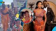 Agyeman Badu's wedding: Pretty bride Regitta mesmerises Ghanaians with her beaded cleavage-baring kente gown