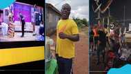 Osanju's home boys cheer loudly as he appears on Onua Showtime with McBrown