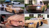 Talented man cuts ordinary wood, uses it to build sweet Rolls Royce; drives it in video
