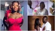 Ghanaian bride looks exquisite in stylish lace gown and V-shaped frontal hairstyle